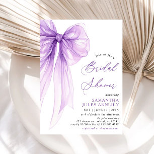 Invitación Moderna Coquette Purple Bow Bridal Shower