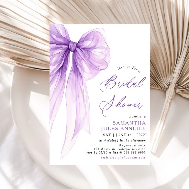 Invitación Moderna Coquette Purple Bow Bridal Shower (Subido por el creador)