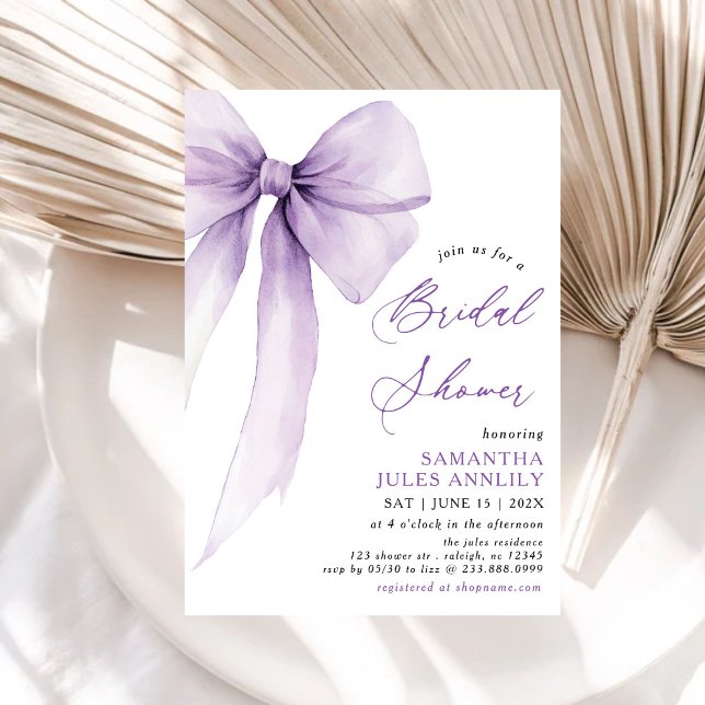 Invitación Moderna Coquette Purple Bow Bridal Shower (Subido por el creador)