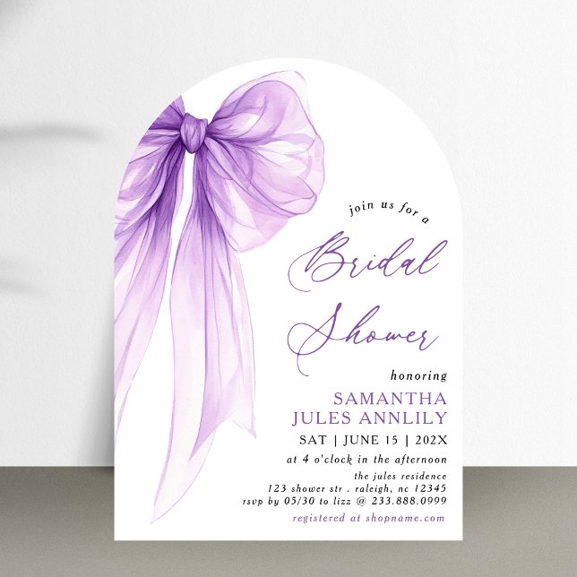 Invitación Moderna Coquette Purple Bow Bridal Shower (Subido por el creador)