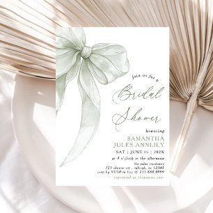 Invitación Moderna Coquette Sage Green Bow Bridal Shower