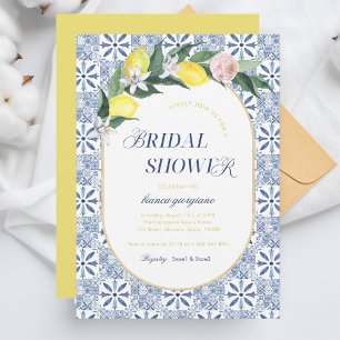 Invitación Moderna Costa Amalfitana Lemon Blue Tile Bridal Du