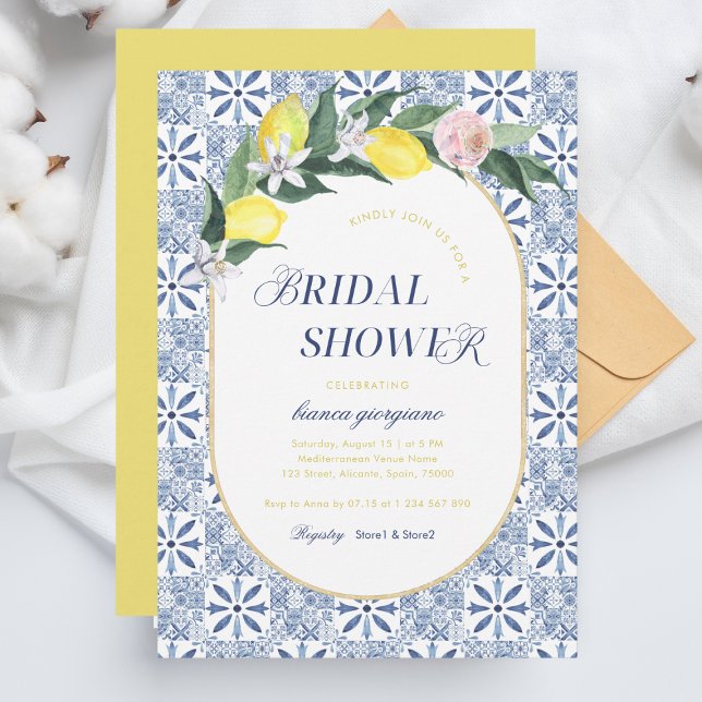 Invitación Moderna Costa Amalfitana Lemon Blue Tile Bridal Du (Subido por el creador)