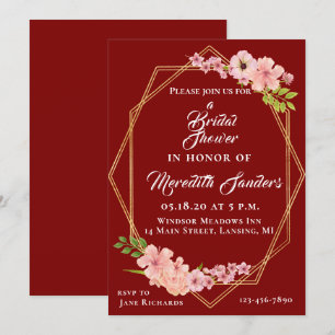 Invitación Moderna Cranberry Gold Y Rubor Pink Bridal Shower
