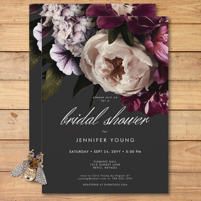 Invitación Moderna crema de borgoña Peonies ducha de novia fl (Modern Burgundy Cream Peonies Floral Bridal Shower Invitation)