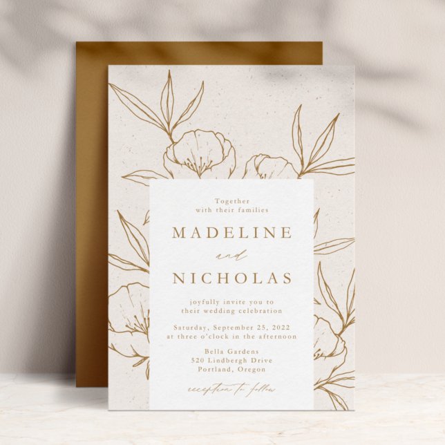 Invitación Moderna crema floral botánica y Boda de oro (Subido por el creador)