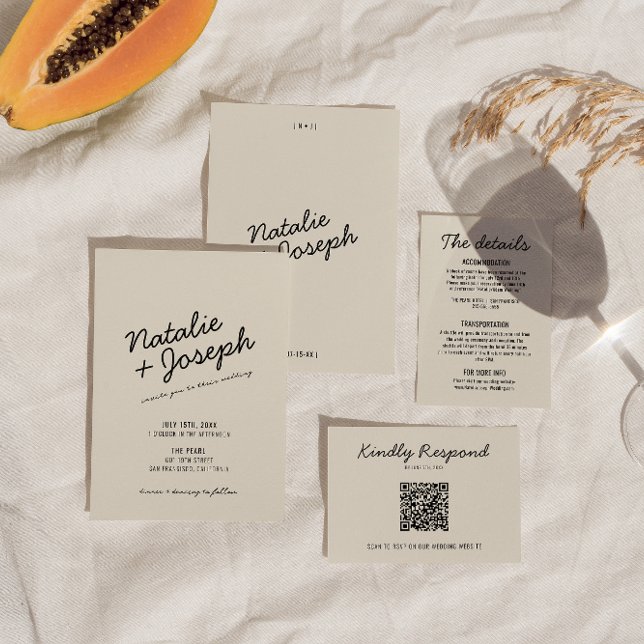 Invitación Moderna crema negra retro caprichosa Boda de guion (Subido por el creador)