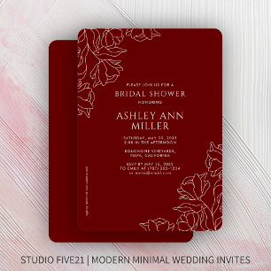 Invitación Moderna Crimson Floral Boda Rojo Ducha Bridal