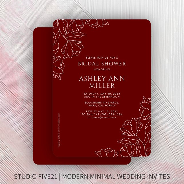 Invitación Moderna Crimson Floral Boda Rojo Ducha Bridal (Subido por el creador)