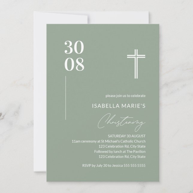 Invitación Moderna cristalización Minimalista verde sabio (Anverso)