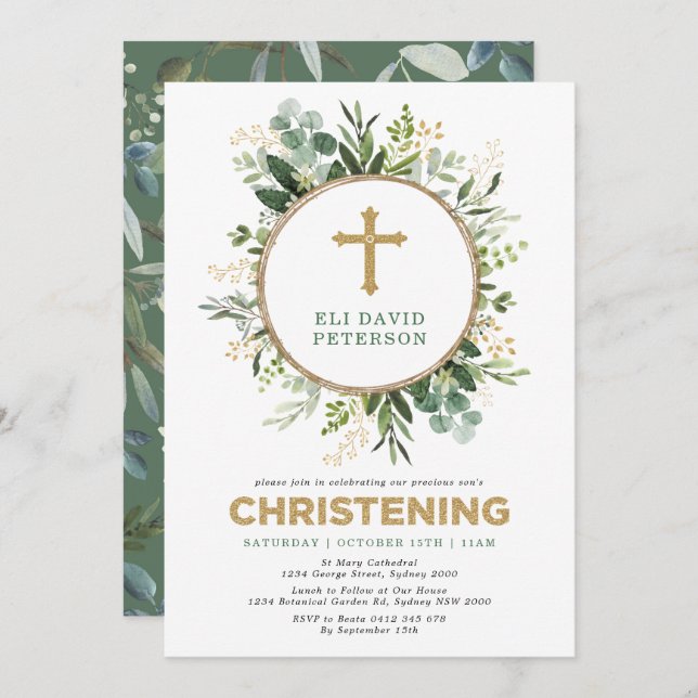 Invitación Moderna Cristalización Wreath del Jardín de Oro de (Anverso / Reverso)