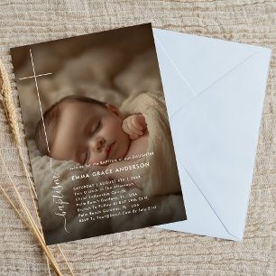Invitación Moderna cristiandad   Baptismo fotográfico neutral