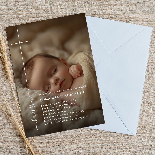 Invitación Moderna cristiandad | Baptismo fotográfico neutral (Subido por el creador)