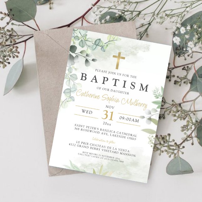 Invitación Moderna cristiandad Eucalyptus Greeneration Baptis (Subido por el creador)