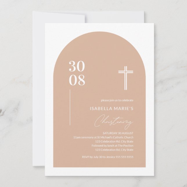 Invitación Moderna cristianización del arco Minimalista rosa  (Anverso)