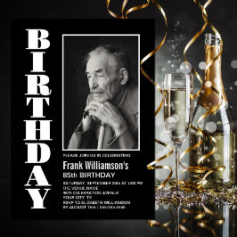 Invitación Moderna Cualquier Edad Black White Photo Birday Pa