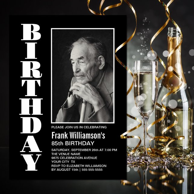 Invitación Moderna Cualquier Edad Black White Photo Birday Pa (Subido por el creador)