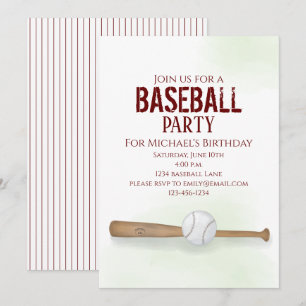 Invitación Moderna Cuta De Béisbol De Color De Agua Simple De
