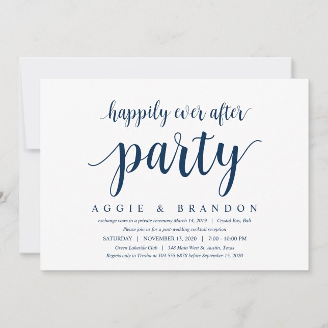 Invitación Moderna Cuta Rustica, Azul Marina, Elopement Boda (Anverso)