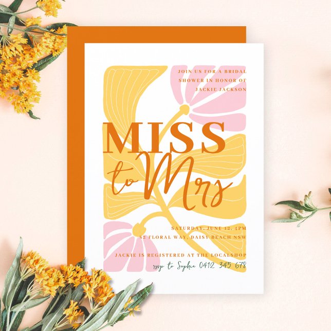 Invitación Moderna Daisy Floral amarillo y rosa ducha de novi (Subido por el creador)