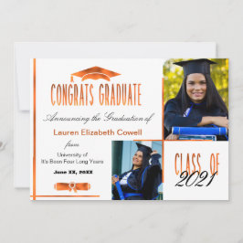 Invitación moderna de 2 fotos en blanco y Naranja