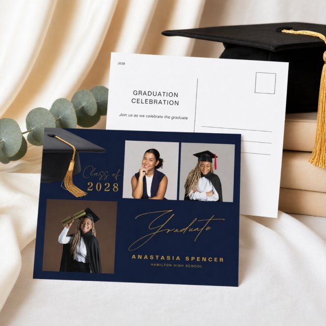 Invitación moderna de 3 fotos para fiesta de gradu (Subido por el creador)
