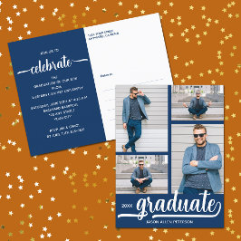 Invitación moderna de 4 graduados azules de Collag
