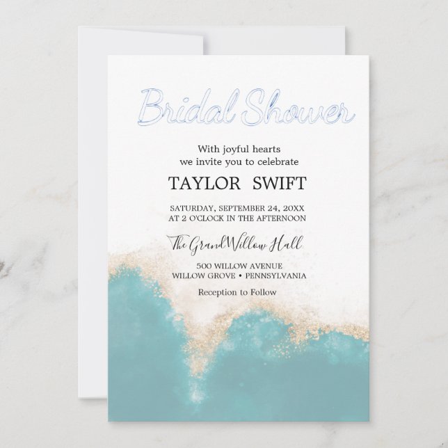 Invitación moderna de acuarela azul para despedida (Anverso)