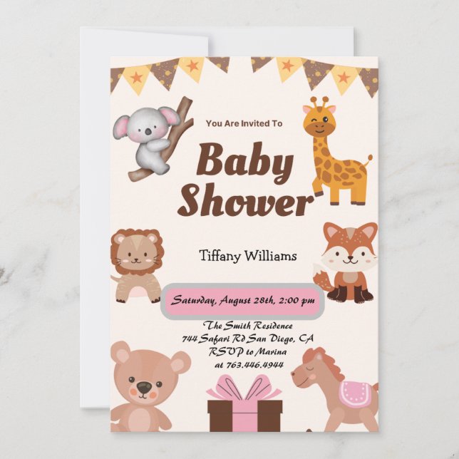 Invitación moderna de animales salvajes de un safa (Anverso)