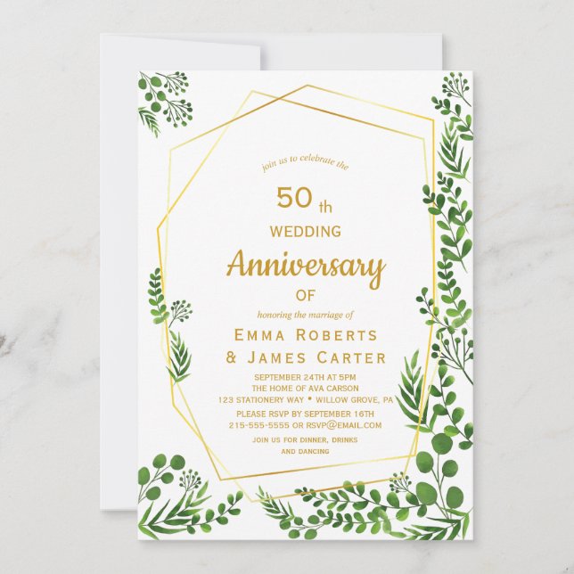 Invitación moderna de aniversario número 50 de oro (Anverso)