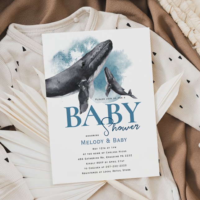 Invitación moderna de Baby Shower a la ballena rus (Subido por el creador)