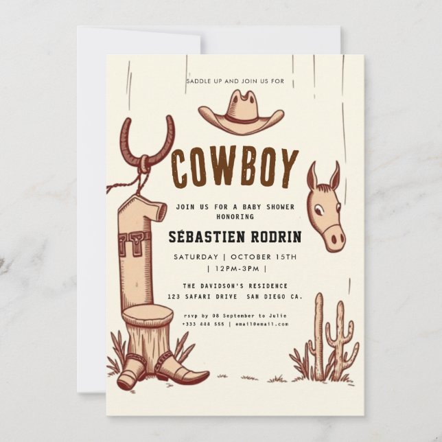 Invitación moderna de Baby Shower a Little Cowboy (Anverso)