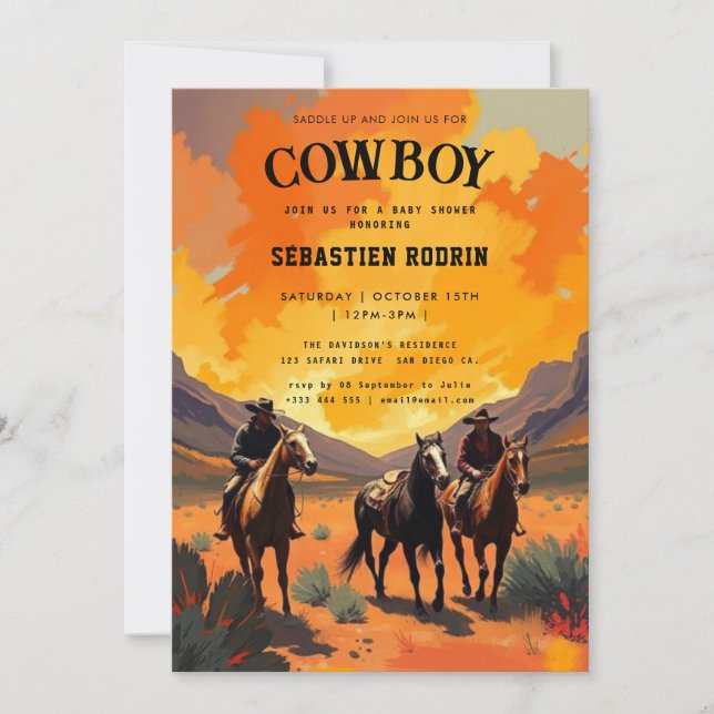 Invitación moderna de Baby Shower a Little Cowboy (Anverso)