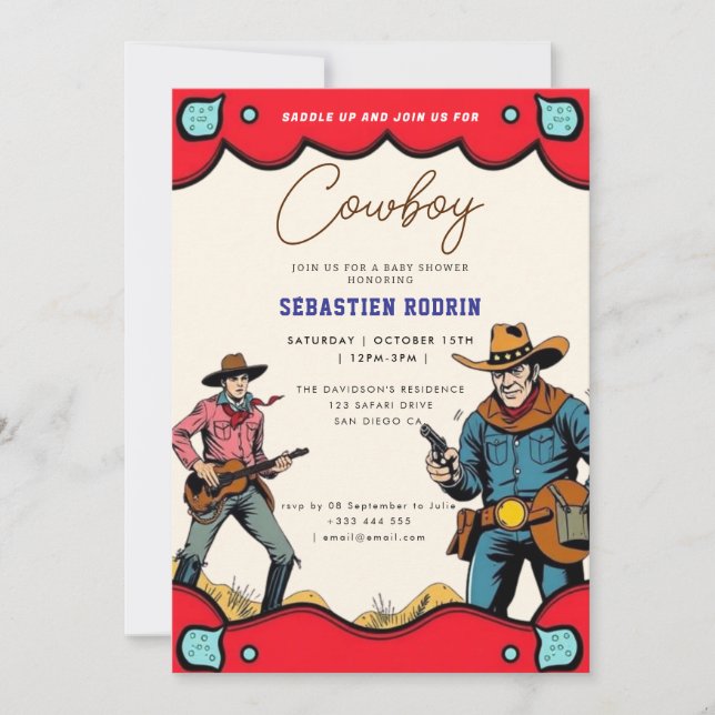 Invitación moderna de Baby Shower a Little Cowboy (Anverso)