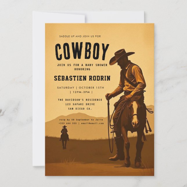Invitación moderna de Baby Shower a Little Cowboy (Anverso)