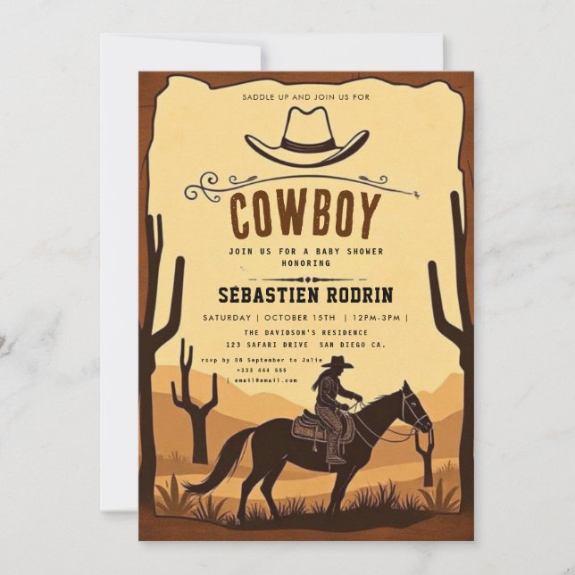 Invitación moderna de Baby Shower a Little Cowboy (Anverso)