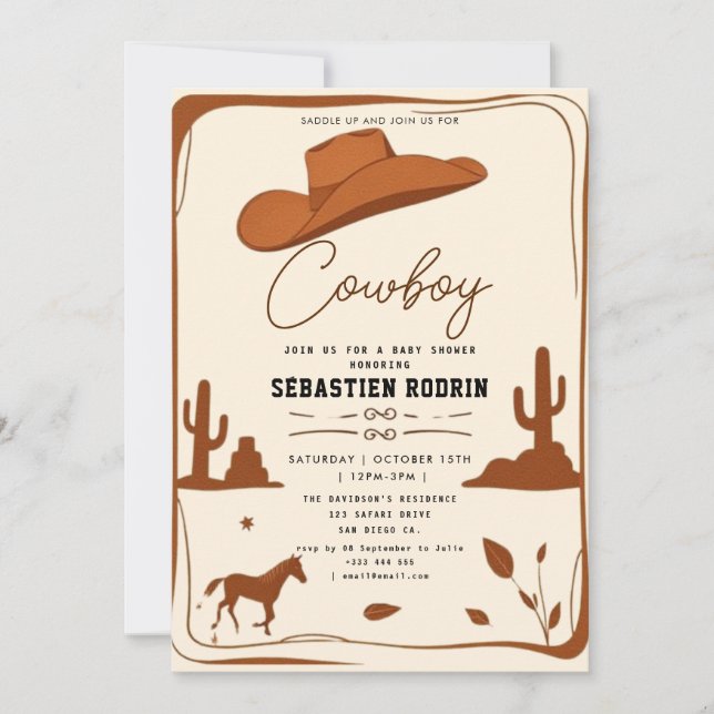 Invitación moderna de Baby Shower a Little Cowboy (Anverso)