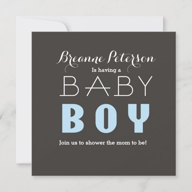 Invitación moderna de Baby Shower BOY Gray Light B (Anverso)