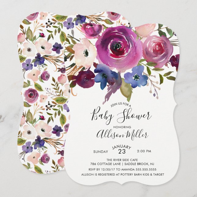 Invitación moderna de Baby Shower con flores de ci (Anverso / Reverso)