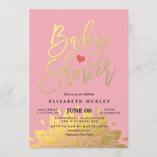 Invitación moderna de Baby Shower con flores de or