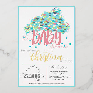 Invitación moderna de baby shower con hoja de oro