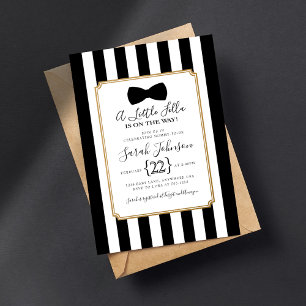 Invitación moderna de baby shower con lazo negro