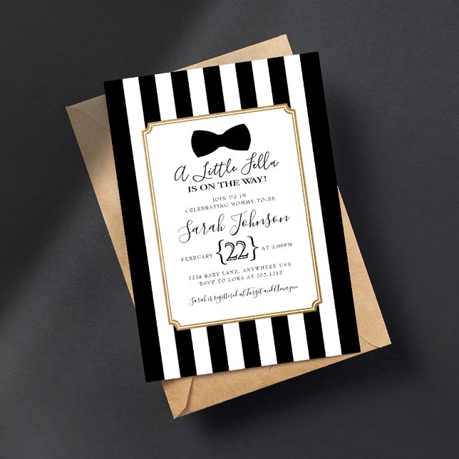 Invitación moderna de baby shower con lazo negro (Subido por el creador)