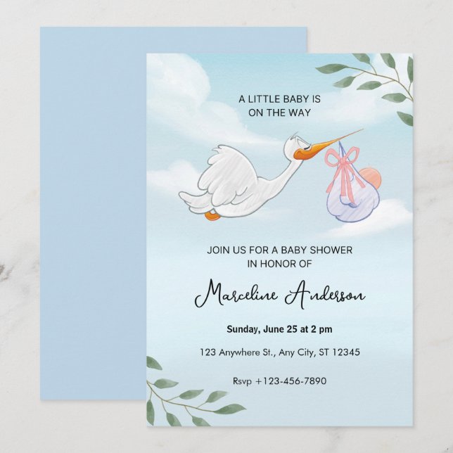 Invitación moderna de baby shower de eucalipto (Anverso / Reverso)