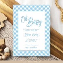 Invitación moderna de Baby Shower de Gingham azul
