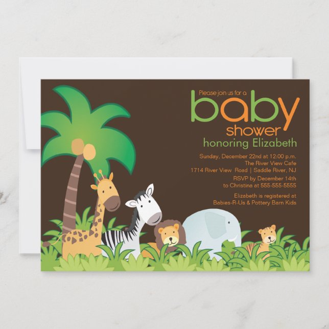 Invitación moderna de Baby Shower de los animales (Anverso)
