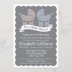 Invitación moderna de Baby Shower de los gemelos