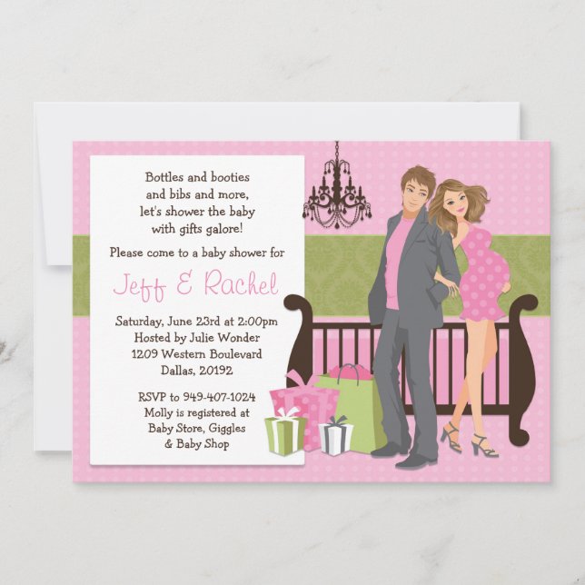 Invitación moderna de Baby Shower de los pares (Anverso)