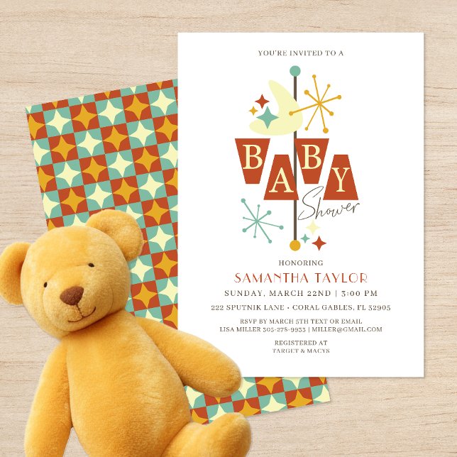 Invitación moderna de Baby Shower de mediados de s (Mid Century Modern Baby Shower - Gender Neutral )