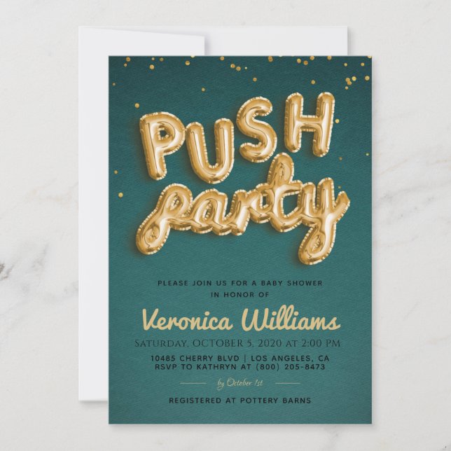 Invitación moderna de Baby Shower de Push Fiesta (Anverso)